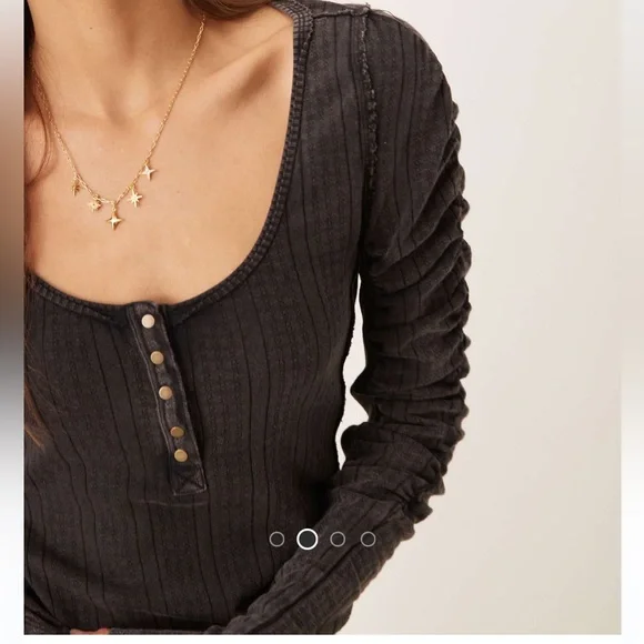 Free people We the Free Hope Pointelle Henley Black NWT - Picture 2 of 4